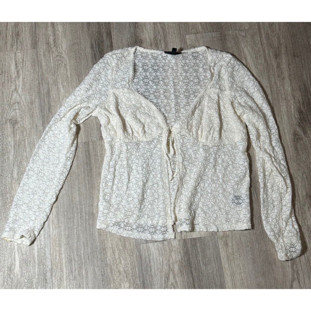 Self Esteem Tie Front Long Sleeve Top Blouse Ivory Beige Womens‎ L